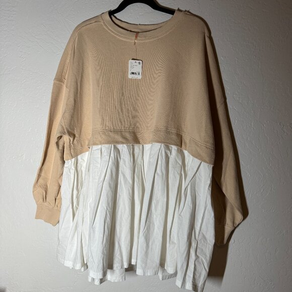 FREE PEOPLE Eleanor Slouchy Neutral Semolina Combo Sweatshirt Dress Size L NWT - Picture 5 of 9